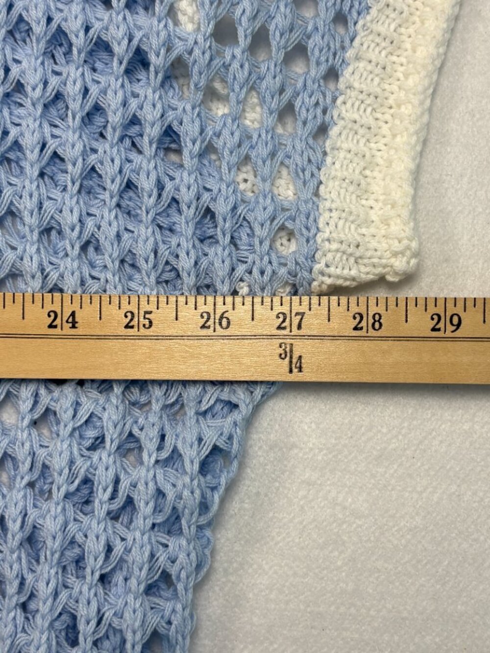 POL Sky Blue Crochet Peace Sign Knit Sweater Boho Coastal Festival Fairy Beach L - Picture 5 of 8